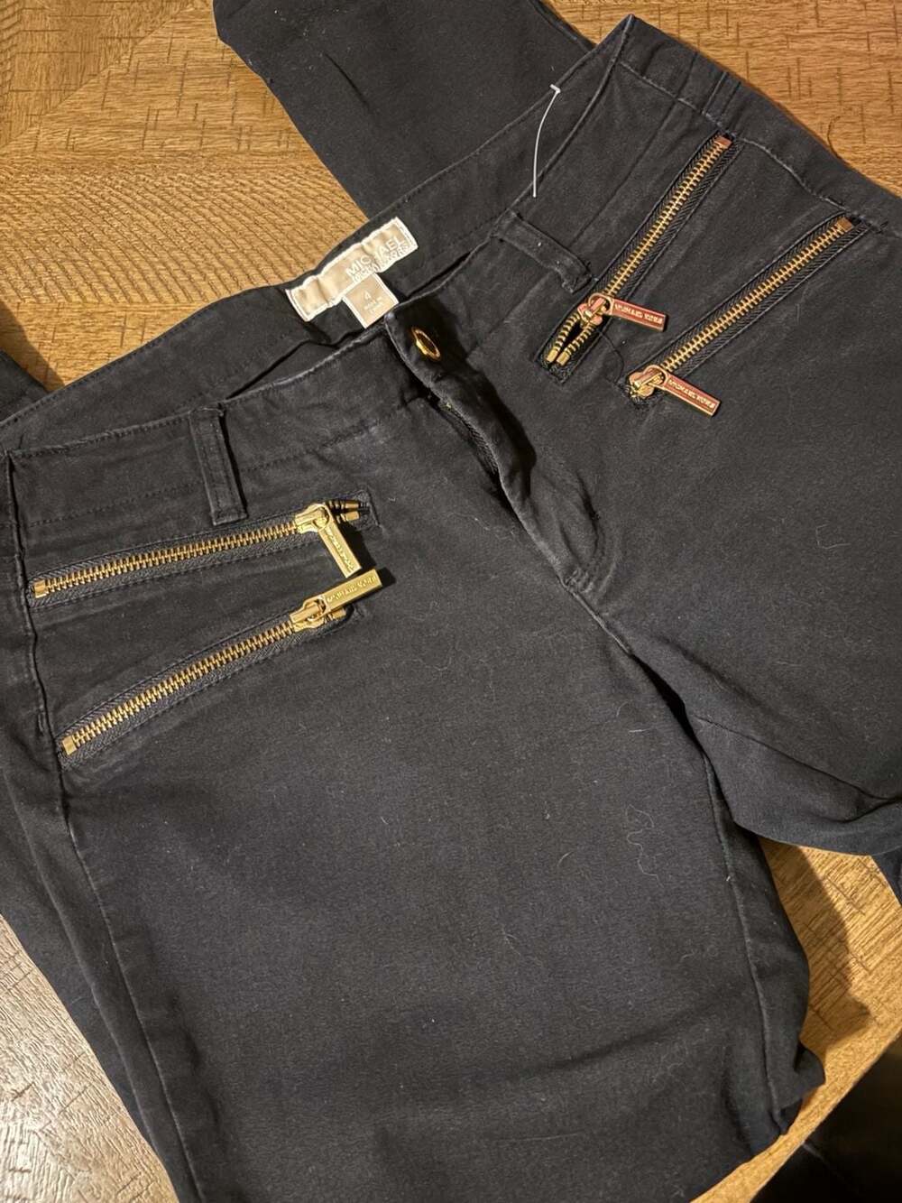 MICHAEL Michael Kors Black Moto Skinny Pants with Gold Zippers Size 4 no flaws